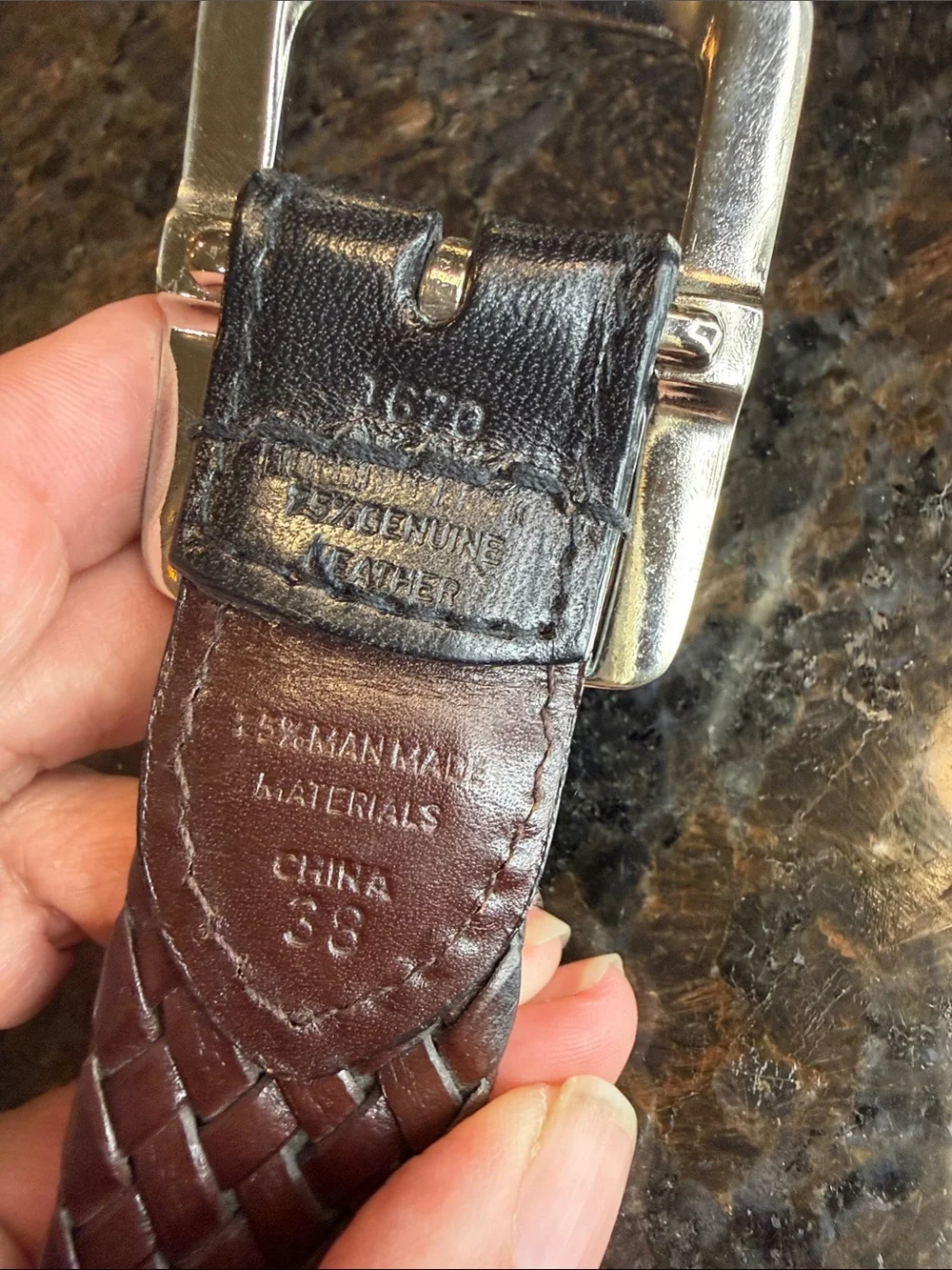 Vintage Men's Woven Leather Belt in Brown with Silver Buckle Size 38